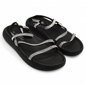 Wild Pair Womens Prudence Faux Leather Open Toe Slide Sandals